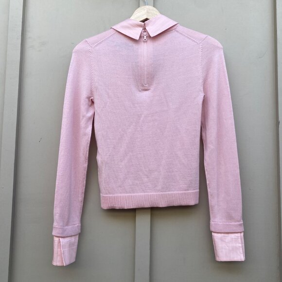 New Alice & Olivia Porla Collared Sweater Pink Wool - Picture 9 of 13